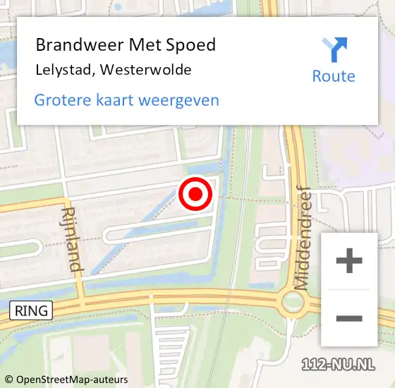 Locatie op kaart van de 112 melding: Brandweer Met Spoed Naar Lelystad, Westerwolde op 14 januari 2016 22:38