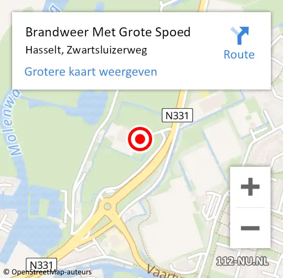 Locatie op kaart van de 112 melding: Brandweer Met Grote Spoed Naar Hasselt, Zwartsluizerweg op 14 januari 2016 22:47