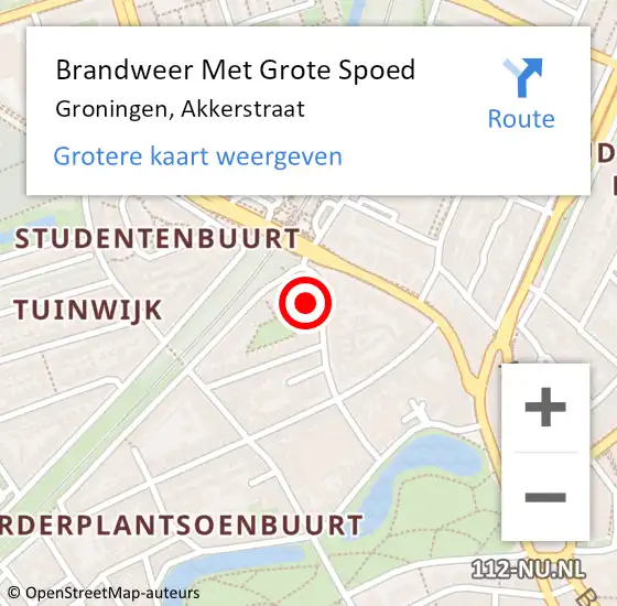 Locatie op kaart van de 112 melding: Brandweer Met Grote Spoed Naar Groningen, Akkerstraat op 14 januari 2016 23:38