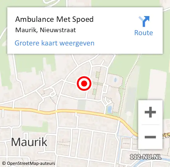 Locatie op kaart van de 112 melding: Ambulance Met Spoed Naar Maurik, Nieuwstraat op 15 januari 2016 04:59