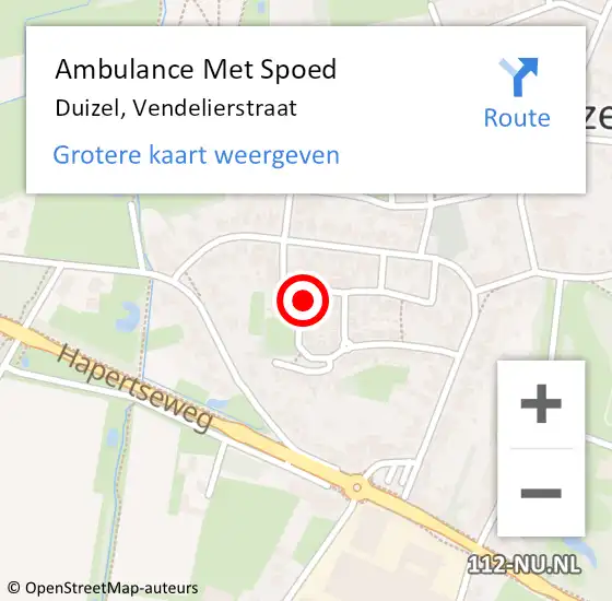 Locatie op kaart van de 112 melding: Ambulance Met Spoed Naar Duizel, Vendelierstraat op 15 januari 2016 06:22