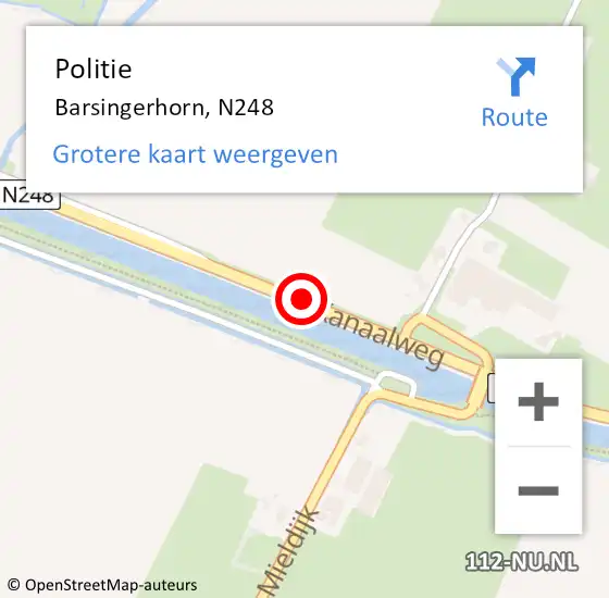 Locatie op kaart van de 112 melding: Politie Barsingerhorn, N248 op 15 januari 2016 06:39
