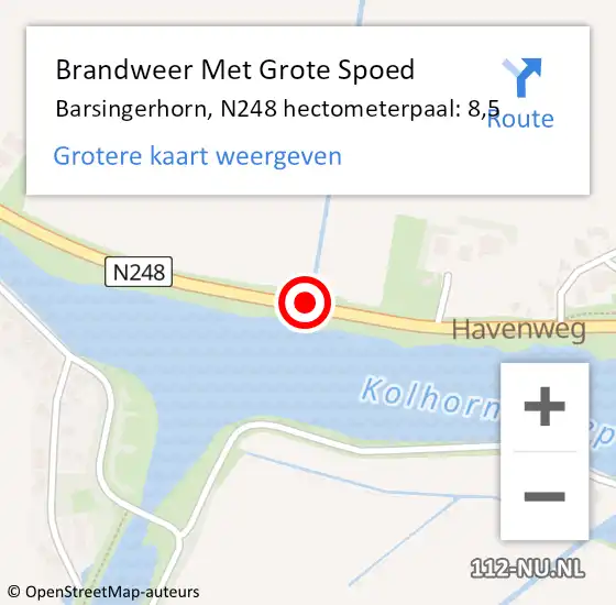 Locatie op kaart van de 112 melding: Brandweer Met Grote Spoed Naar Barsingerhorn, N248 hectometerpaal: 8,5 op 15 januari 2016 06:46