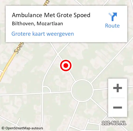 Locatie op kaart van de 112 melding: Ambulance Met Grote Spoed Naar Bilthoven, Mozartlaan op 15 januari 2016 07:48