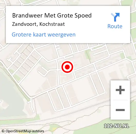 Locatie op kaart van de 112 melding: Brandweer Met Grote Spoed Naar Zandvoort, Kochstraat op 15 januari 2016 07:54