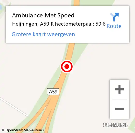 Locatie op kaart van de 112 melding: Ambulance Met Spoed Naar Heijningen, A59 R hectometerpaal: 59,6 op 15 januari 2016 08:27