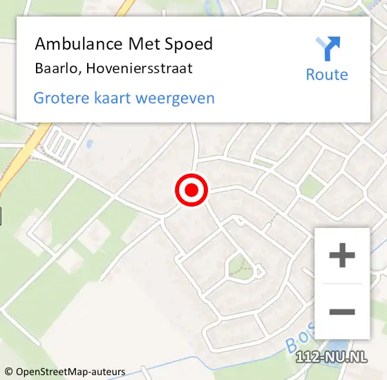 Locatie op kaart van de 112 melding: Ambulance Met Spoed Naar Baarlo, Hoveniersstraat op 14 september 2013 18:18