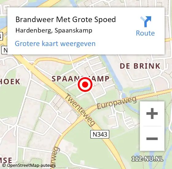 Locatie op kaart van de 112 melding: Brandweer Met Grote Spoed Naar Hardenberg, Spaanskamp op 15 januari 2016 08:30