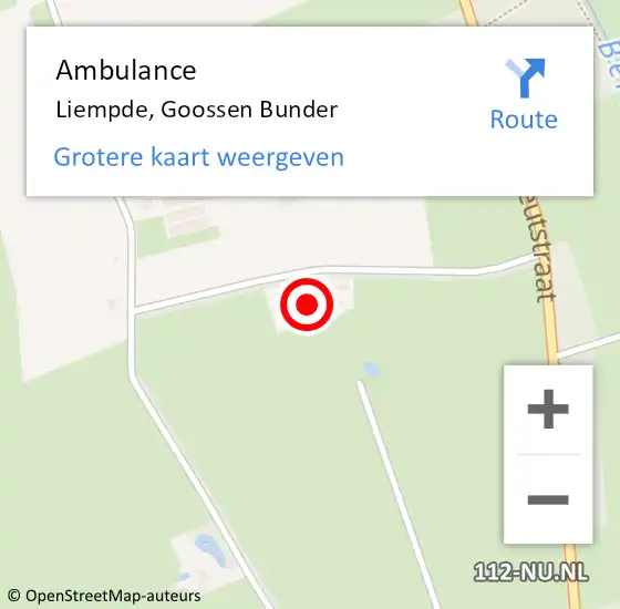 Locatie op kaart van de 112 melding: Ambulance Liempde, Goossen Bunder op 15 januari 2016 08:38