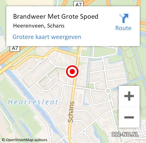 Locatie op kaart van de 112 melding: Brandweer Met Grote Spoed Naar Heerenveen, Schans op 15 januari 2016 09:53