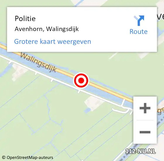 Locatie op kaart van de 112 melding: Politie Avenhorn, Walingsdijk op 15 januari 2016 12:24