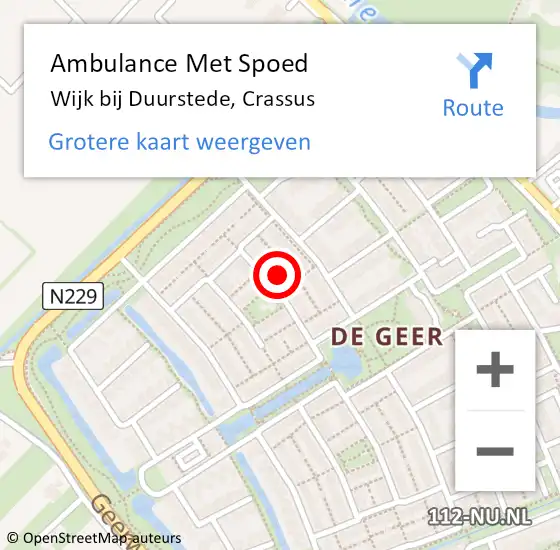 Locatie op kaart van de 112 melding: Ambulance Met Spoed Naar Wijk bij Duurstede, Crassus op 15 januari 2016 12:44