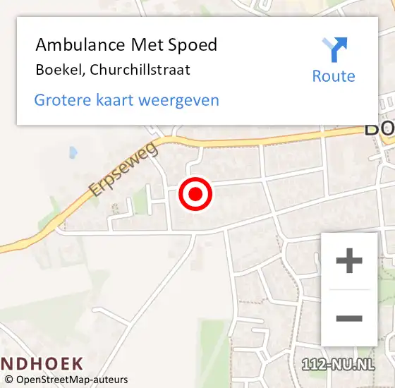 Locatie op kaart van de 112 melding: Ambulance Met Spoed Naar Boekel, Churchillstraat op 15 januari 2016 12:49