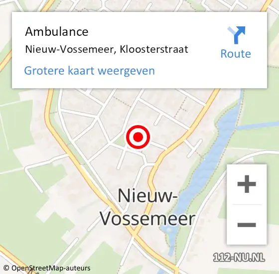 Locatie op kaart van de 112 melding: Ambulance Nieuw-Vossemeer, Kloosterstraat op 15 januari 2016 13:00