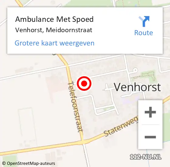 Locatie op kaart van de 112 melding: Ambulance Met Spoed Naar Venhorst, Meidoornstraat op 15 januari 2016 13:12