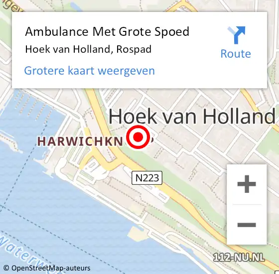 Locatie op kaart van de 112 melding: Ambulance Met Grote Spoed Naar Hoek van Holland, Rospad op 15 januari 2016 13:25