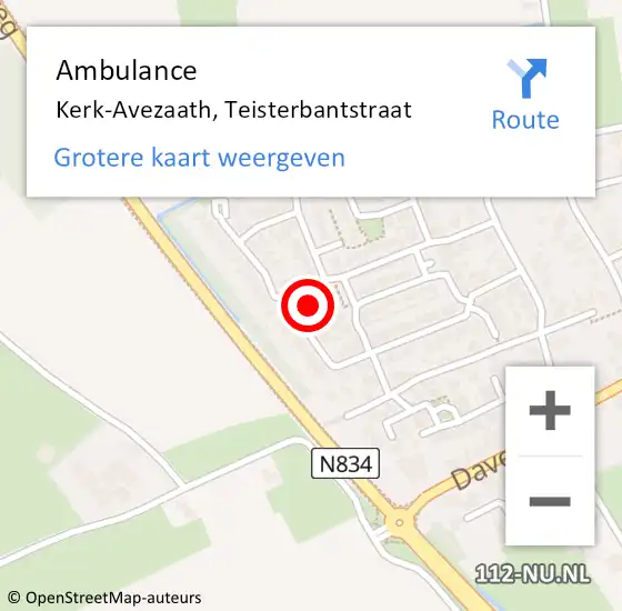 Locatie op kaart van de 112 melding: Ambulance Kerk-Avezaath, Teisterbantstraat op 15 januari 2016 13:27