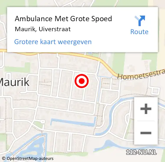 Locatie op kaart van de 112 melding: Ambulance Met Grote Spoed Naar Maurik, Uiverstraat op 15 januari 2016 13:40