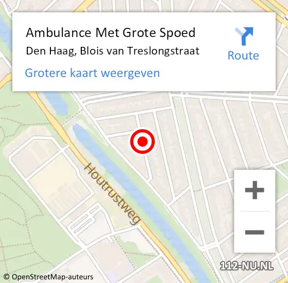 Locatie op kaart van de 112 melding: Ambulance Met Grote Spoed Naar Den Haag, Blois van Treslongstraat op 15 januari 2016 13:51