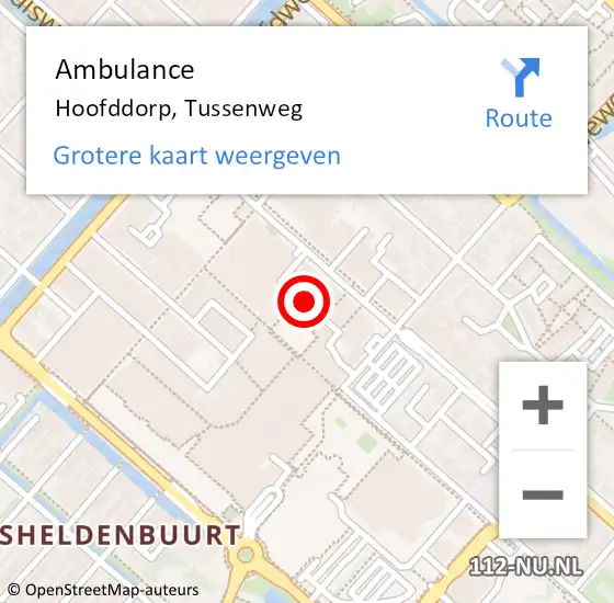 Locatie op kaart van de 112 melding: Ambulance Hoofddorp, Tussenweg op 15 januari 2016 14:44