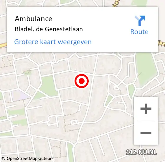 Locatie op kaart van de 112 melding: Ambulance Bladel, de Genestetlaan op 15 januari 2016 15:33