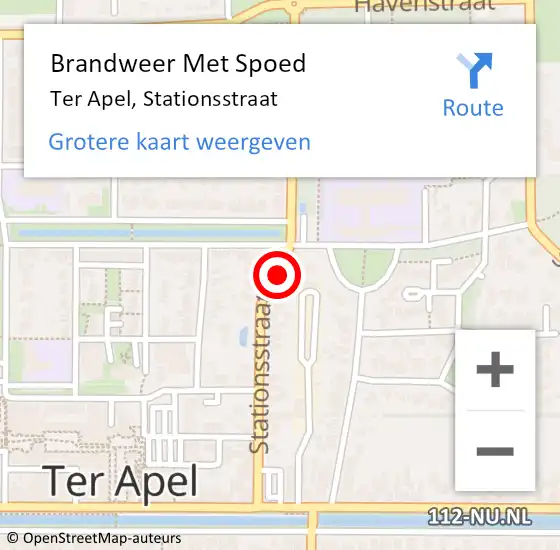 Locatie op kaart van de 112 melding: Brandweer Met Spoed Naar Ter Apel, Stationsstraat op 15 januari 2016 15:53