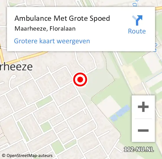 Locatie op kaart van de 112 melding: Ambulance Met Grote Spoed Naar Maarheeze, Floralaan op 15 januari 2016 16:49