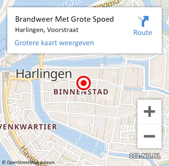 Locatie op kaart van de 112 melding: Brandweer Met Grote Spoed Naar Harlingen, Voorstraat op 15 januari 2016 17:13