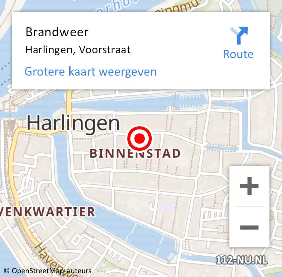 Locatie op kaart van de 112 melding: Brandweer Harlingen, Voorstraat op 15 januari 2016 17:15