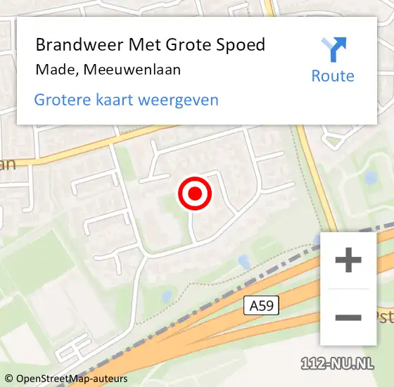 Locatie op kaart van de 112 melding: Brandweer Met Grote Spoed Naar Made, Meeuwenlaan op 15 januari 2016 18:01