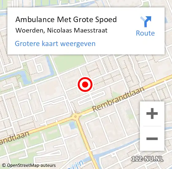 Locatie op kaart van de 112 melding: Ambulance Met Grote Spoed Naar Woerden, Nicolaas Maesstraat op 15 januari 2016 18:15