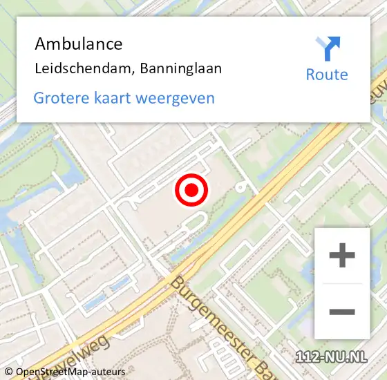 Locatie op kaart van de 112 melding: Ambulance Leidschendam, Banninglaan op 15 januari 2016 19:01