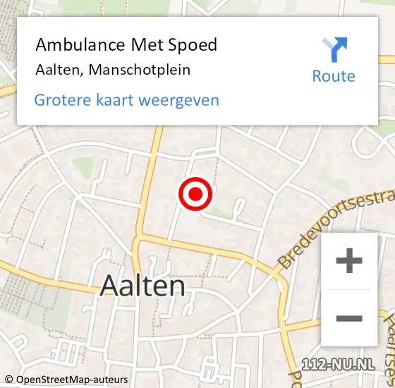 Locatie op kaart van de 112 melding: Ambulance Met Spoed Naar Aalten, Manschotplein op 15 januari 2016 19:38