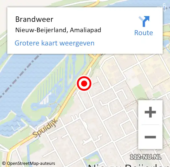 Locatie op kaart van de 112 melding: Brandweer Nieuw-Beijerland, Amaliapad op 15 januari 2016 20:09