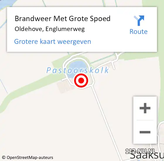 Locatie op kaart van de 112 melding: Brandweer Met Grote Spoed Naar Oldehove, Englumerweg op 15 januari 2016 21:44