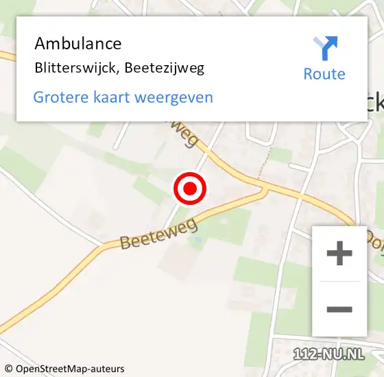 Locatie op kaart van de 112 melding: Ambulance Blitterswijck, Beetezijweg op 15 januari 2016 21:51