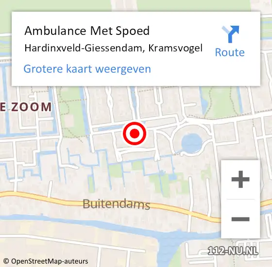 Locatie op kaart van de 112 melding: Ambulance Met Spoed Naar Hardinxveld-Giessendam, Kramsvogel op 15 januari 2016 22:31