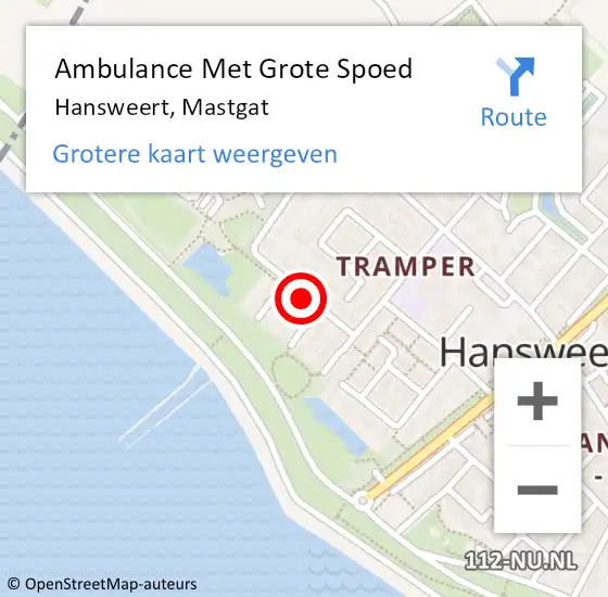 Locatie op kaart van de 112 melding: Ambulance Met Grote Spoed Naar Hansweert, Mastgat op 16 januari 2016 01:31