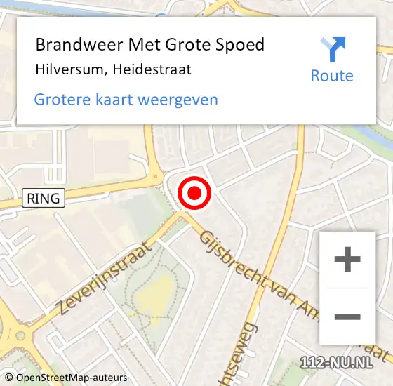 Locatie op kaart van de 112 melding: Brandweer Met Grote Spoed Naar Hilversum, Heidestraat op 16 januari 2016 02:27