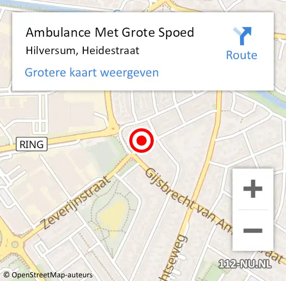 Locatie op kaart van de 112 melding: Ambulance Met Grote Spoed Naar Hilversum, Heidestraat op 16 januari 2016 02:32