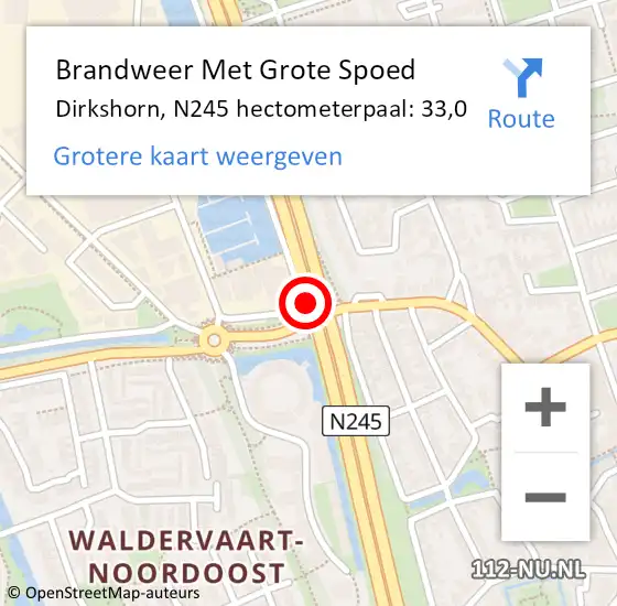 Locatie op kaart van de 112 melding: Brandweer Met Grote Spoed Naar Dirkshorn, N245 hectometerpaal: 33,0 op 16 januari 2016 03:20