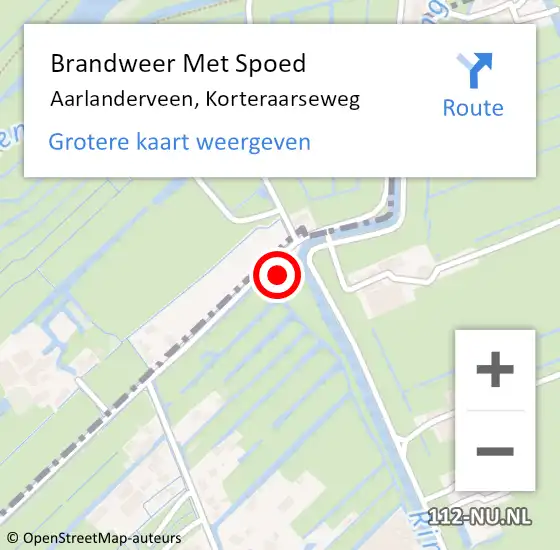 Locatie op kaart van de 112 melding: Brandweer Met Spoed Naar Aarlanderveen, Korteraarseweg op 16 januari 2016 08:22