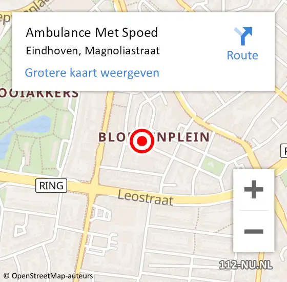 Locatie op kaart van de 112 melding: Ambulance Met Spoed Naar Eindhoven, Magnoliastraat op 16 januari 2016 08:33