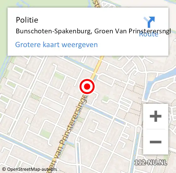 Locatie op kaart van de 112 melding: Politie Bunschoten-Spakenburg, Groen van Prinsterersngl op 16 januari 2016 09:23