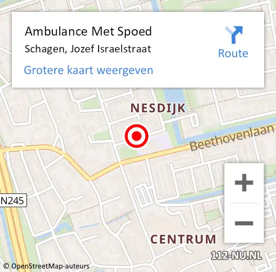 Locatie op kaart van de 112 melding: Ambulance Met Spoed Naar Schagen, Jozef Israelstraat op 3 december 2013 12:27