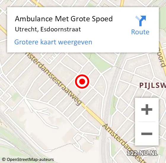 Locatie op kaart van de 112 melding: Ambulance Met Grote Spoed Naar Utrecht, Esdoornstraat op 16 januari 2016 11:03