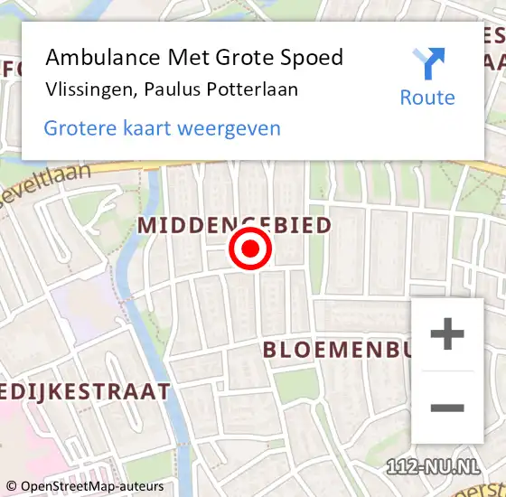 Locatie op kaart van de 112 melding: Ambulance Met Grote Spoed Naar Vlissingen, Paulus Potterlaan op 16 januari 2016 12:04