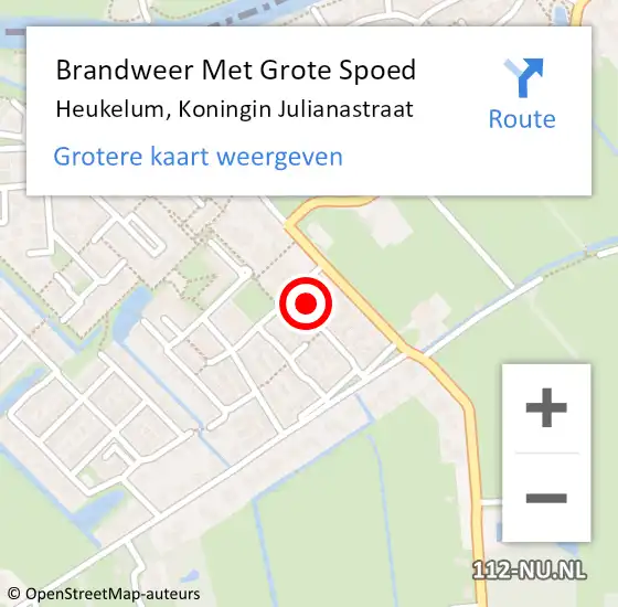 Locatie op kaart van de 112 melding: Brandweer Met Grote Spoed Naar Heukelum, Koningin Julianastraat op 16 januari 2016 13:36