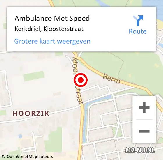 Locatie op kaart van de 112 melding: Ambulance Met Spoed Naar Kerkdriel, Kloosterstraat op 16 januari 2016 14:17