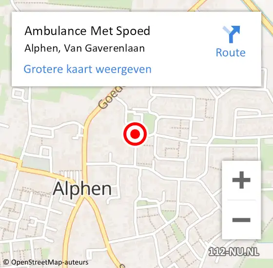 Locatie op kaart van de 112 melding: Ambulance Met Spoed Naar Alphen Nb, Van Gaverenlaan op 16 januari 2016 14:22